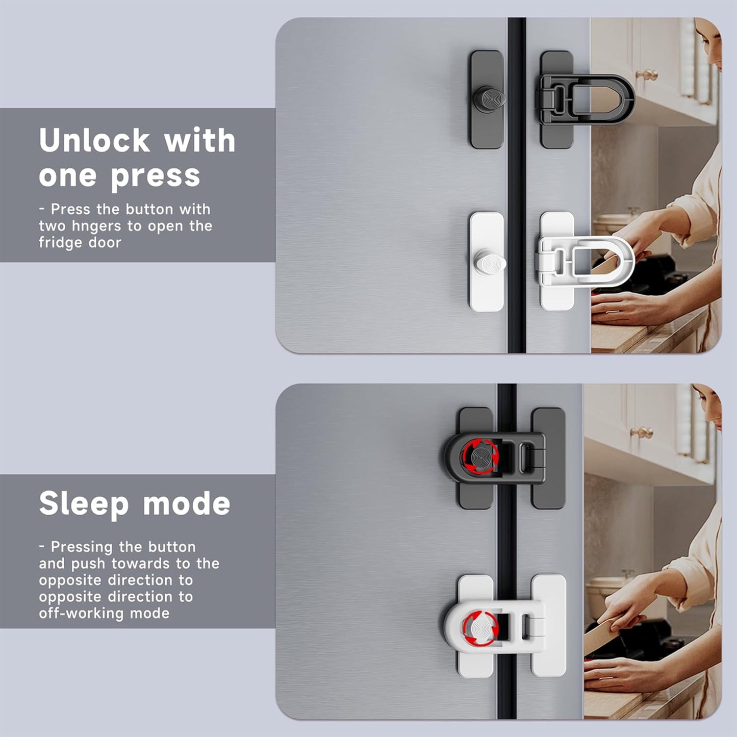 2 Pack Child Proof Refrigerator Lock with Sticky Adhesive Pads - Black