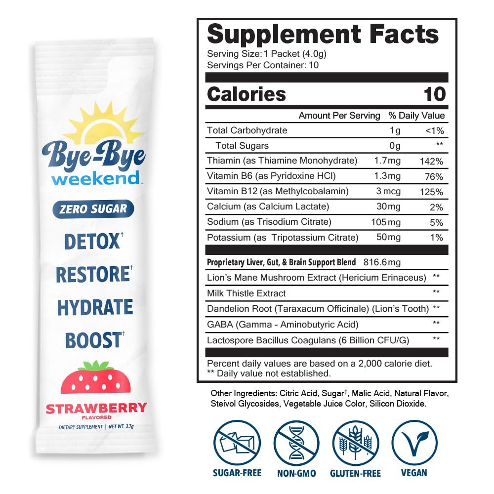 Bye-Bye Weekend Detox Drink Mix Strawberry - 10 Pack (Exp. 03/27)