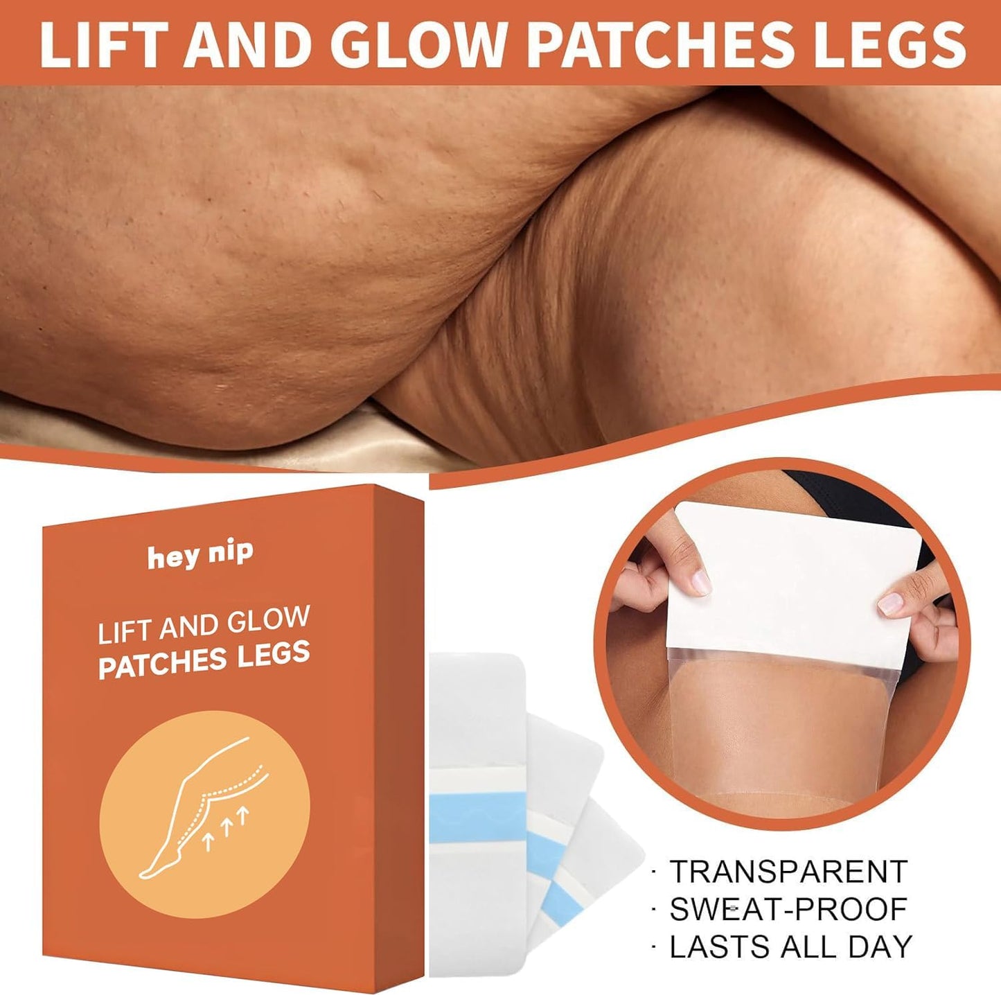 2025NEW Hey Nip Thigh Lift, Hey Nip Lift and Glow,For loose skin on legs Thighs, Arms, Body Invisible | Waterproof | Sweat-Proof (1BOX-4.7 x7 )