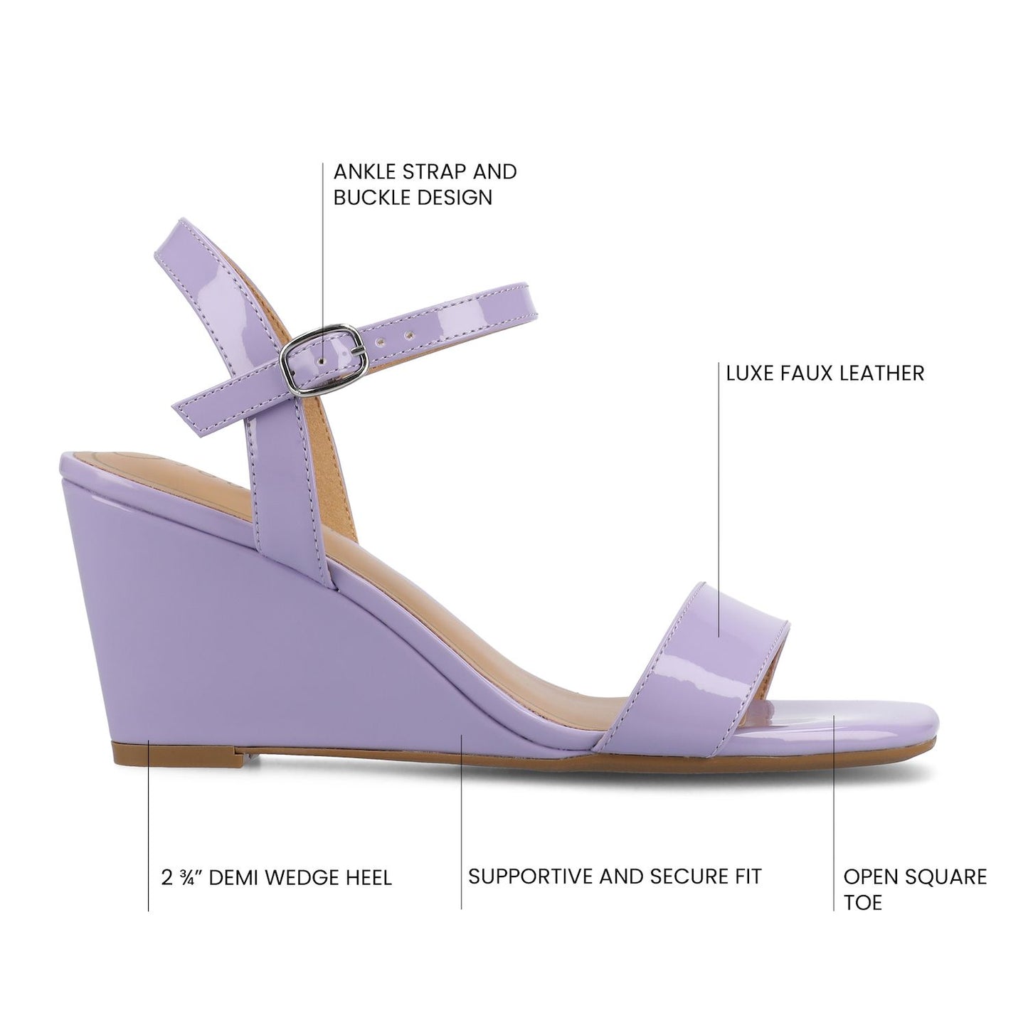 Women's 7 Journee Collection Clayr Ankle Strap Wedge Sandals Lilac Patent