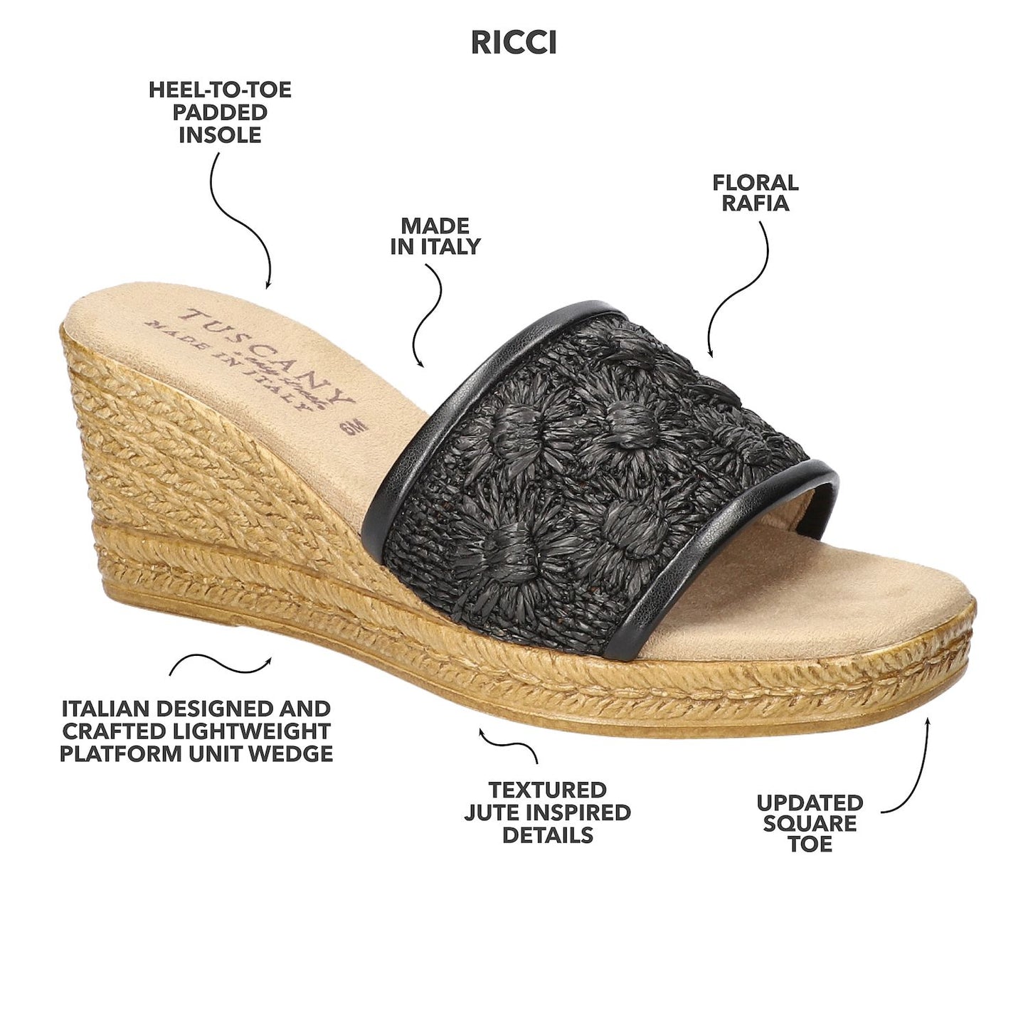 Women's 8M Easy Street Ricci Tuscany Wedge Sandals, Black