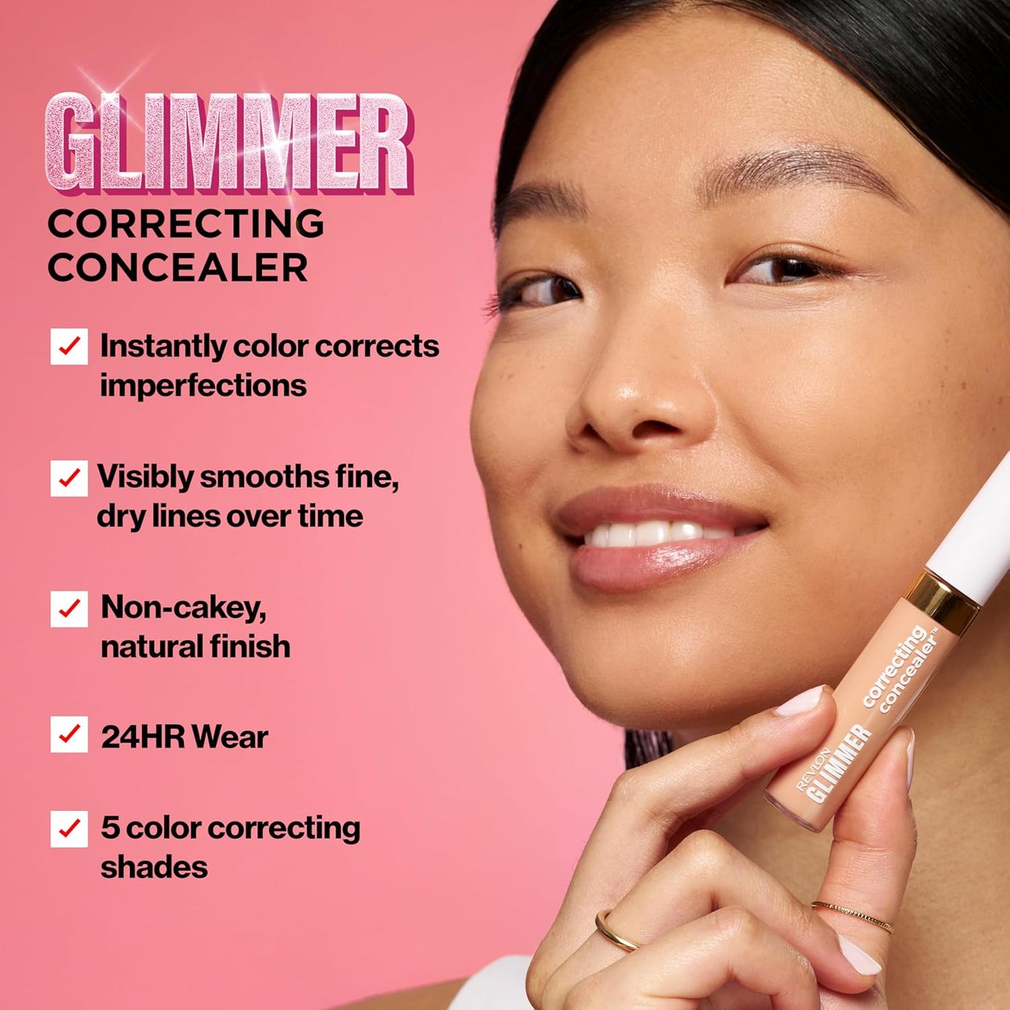 Revlon Glimmer Correcting Concealer, Liquid Under Eye Makeup, Made with Caffeine, Vitamin C, & Stevioside, 101 Peach, 0.3 fl oz