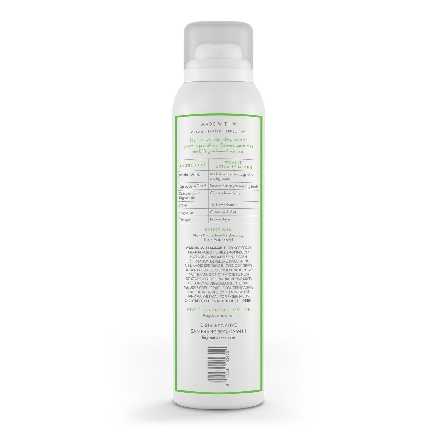 Native Aluminum Free All Day Deodorant & Body Spray, Cucumber & Mint, 3.5 OZ