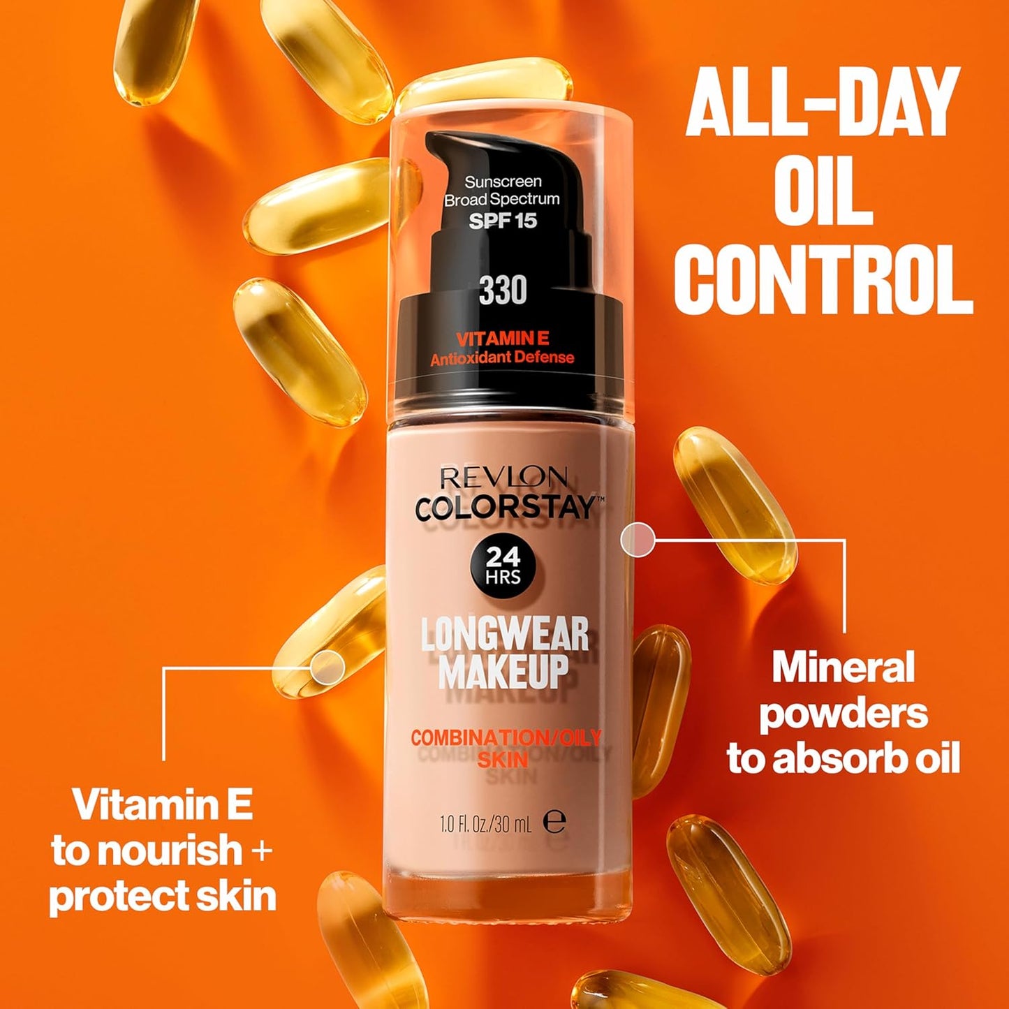 Revlon Liquid Foundation ColorStay Face Makeup for Combination & Oily Skin, SPF 15, 440 Mahogany, 1 fl oz