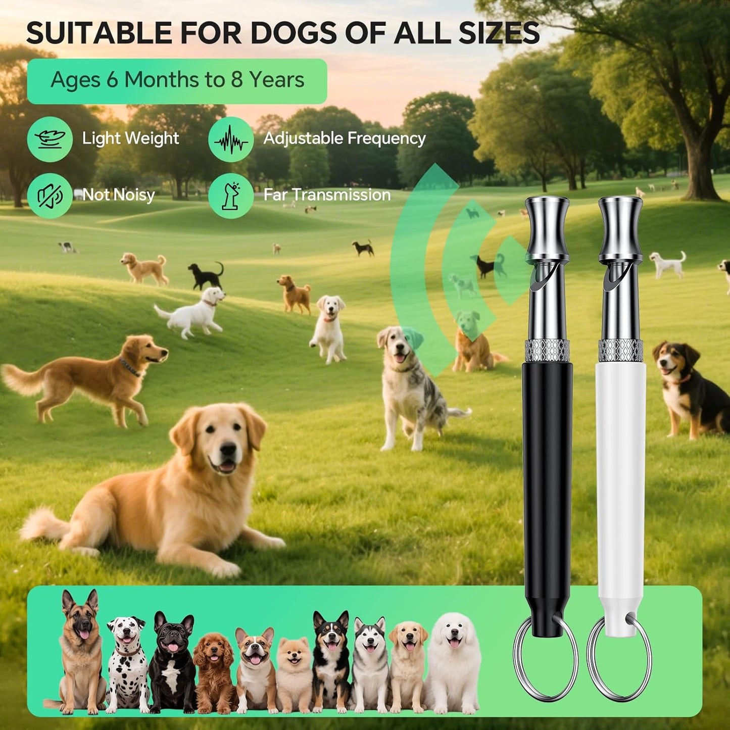 Dog Whistle, 2 Pack Dog Training Whistle with Lanyard, Adjustable Ultrasonic Silent Dog Recall Whistles, Professional Dog Whistle to Stop Barking Neighbors Dog (White and Black)