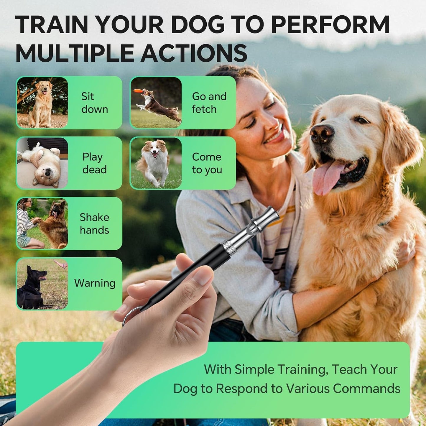 Dog Whistle, 2 Pack Dog Training Whistle with Lanyard, Adjustable Ultrasonic Silent Dog Recall Whistles, Professional Dog Whistle to Stop Barking Neighbors Dog (White and Black)