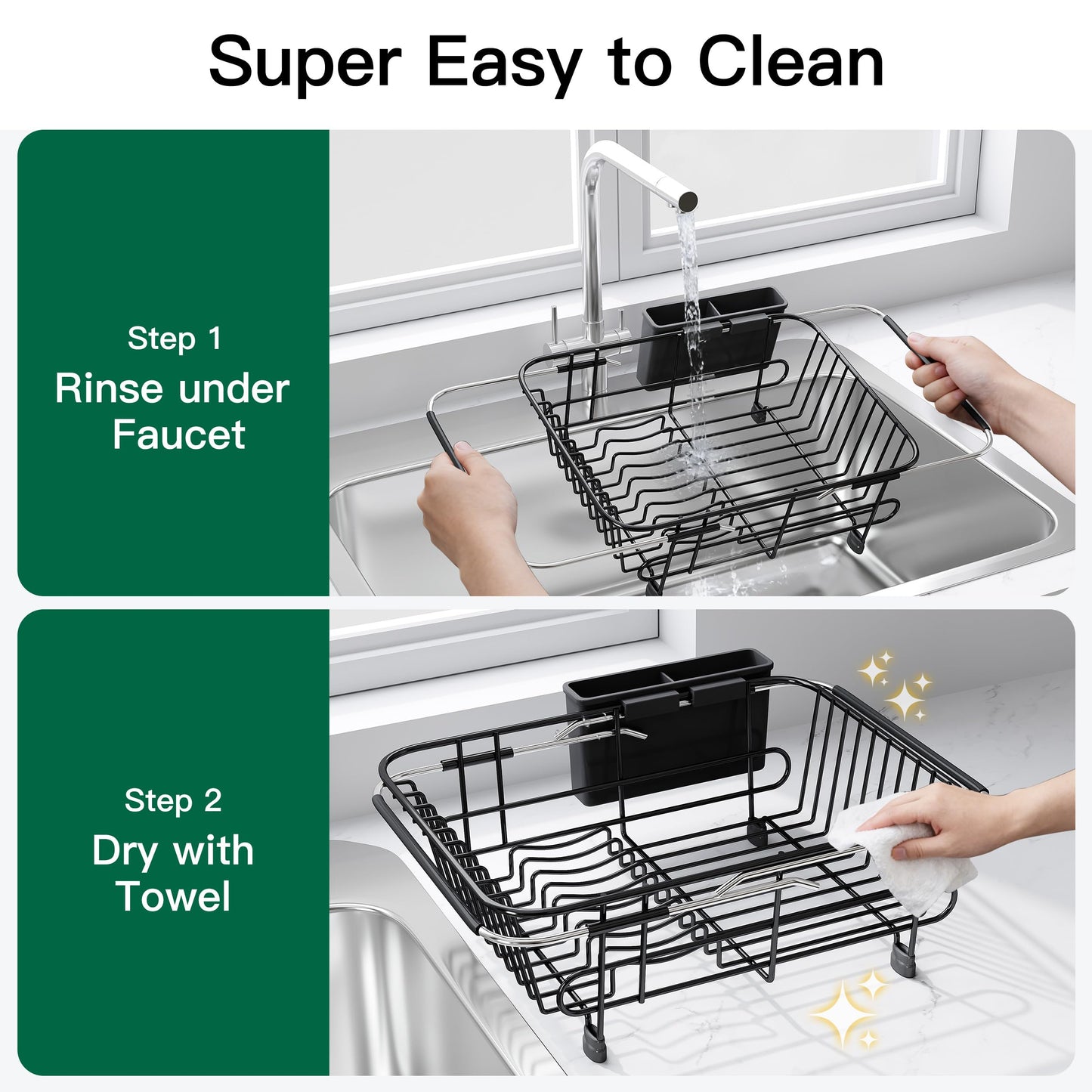 JASIWAY In-Sink Dish Drying Rack with Cup & Utensil Holder