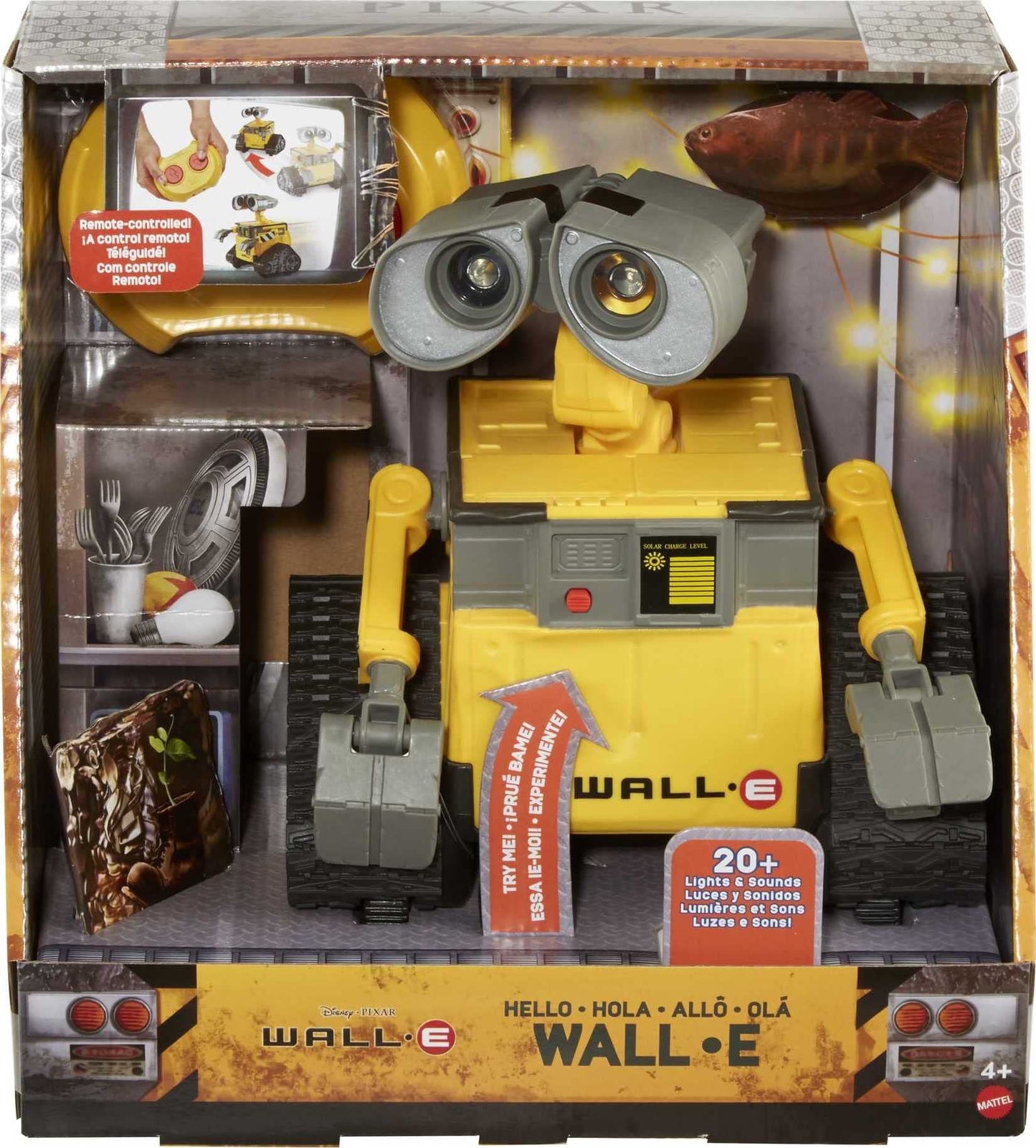 Mattel Disney Pixar WALL-E RC Robot Toy with 20+ Lights & Sounds, Hello WALL-E Action Figure & Remote Control