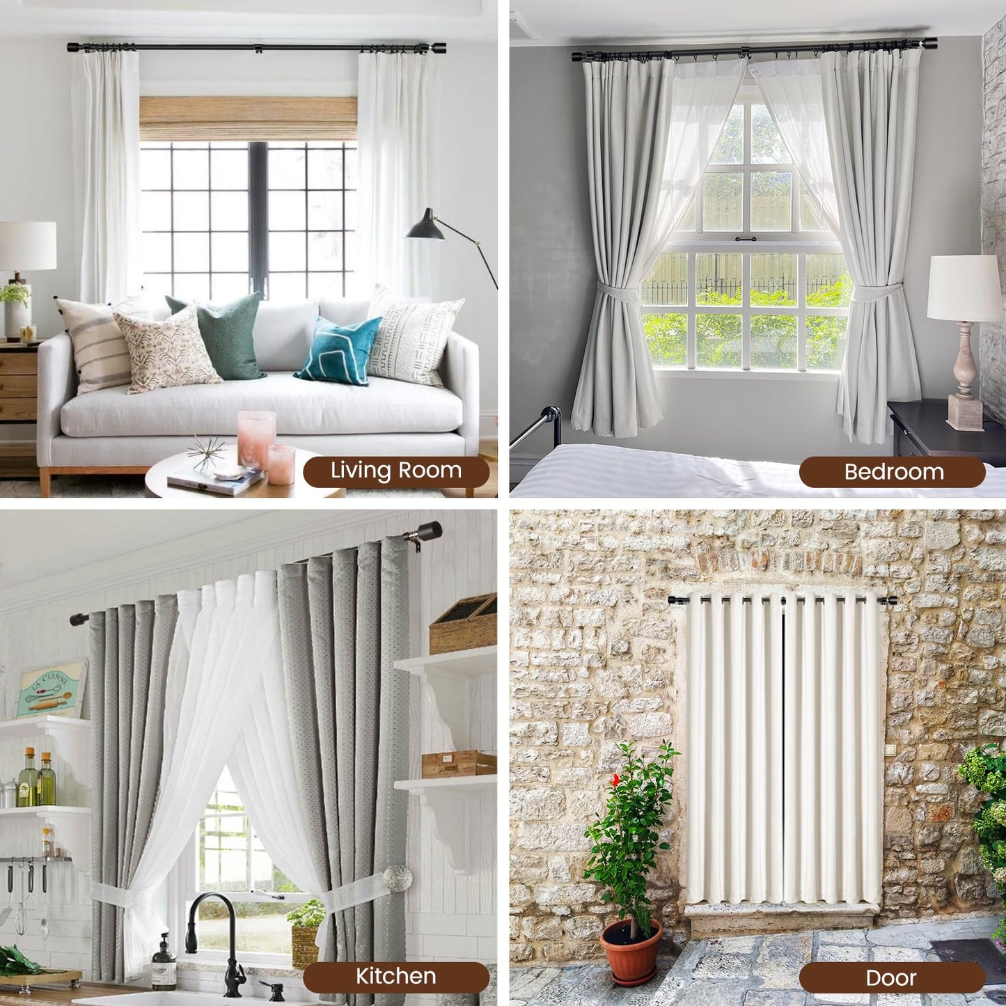 Matte Black Heavy-Duty Curtain Rod 30-144 In