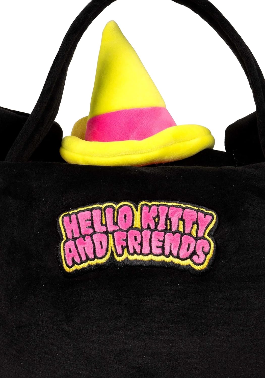 Hello Kitty Kuromi Plush Halloween Treat Pail with Embroidered Face, Soft Fabric and Top Opening