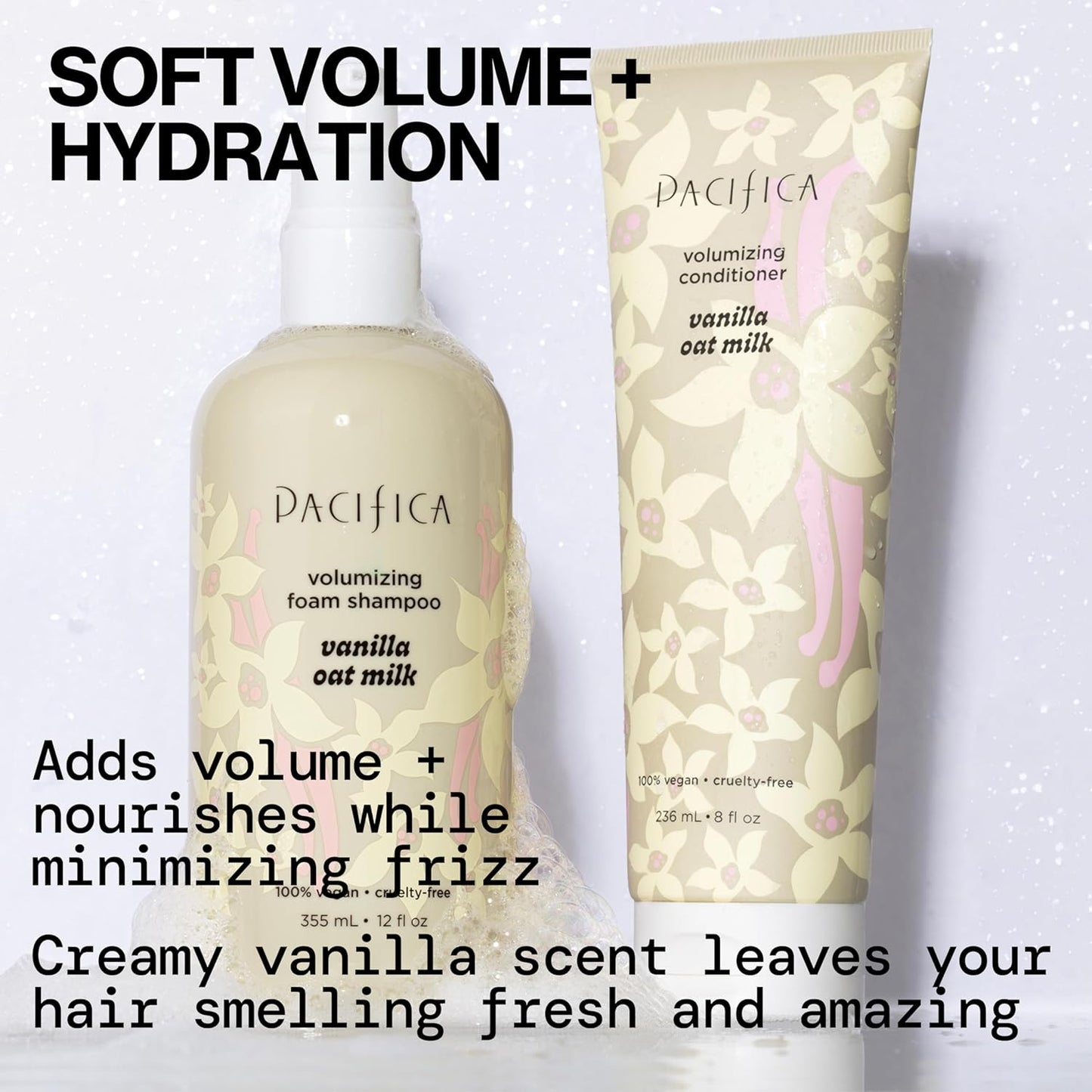 Pacifica Vanilla Oat Milk Volumizing Foam Shampoo Weightless Foaming Shampoo for Fine or Flat Hair, Adds Volume & Body, Hydrating Oat Milk, Sulfate-Free, Vegan