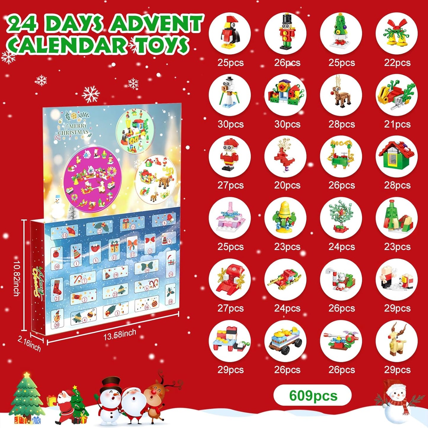2024 Advent Calendar for Christmas, 24 Pack Christmas Building Blocks Kit for Holiday Countdown, 12-in-1 Festive Christmas Paradise Kits for Boys and Girls Ages 6+