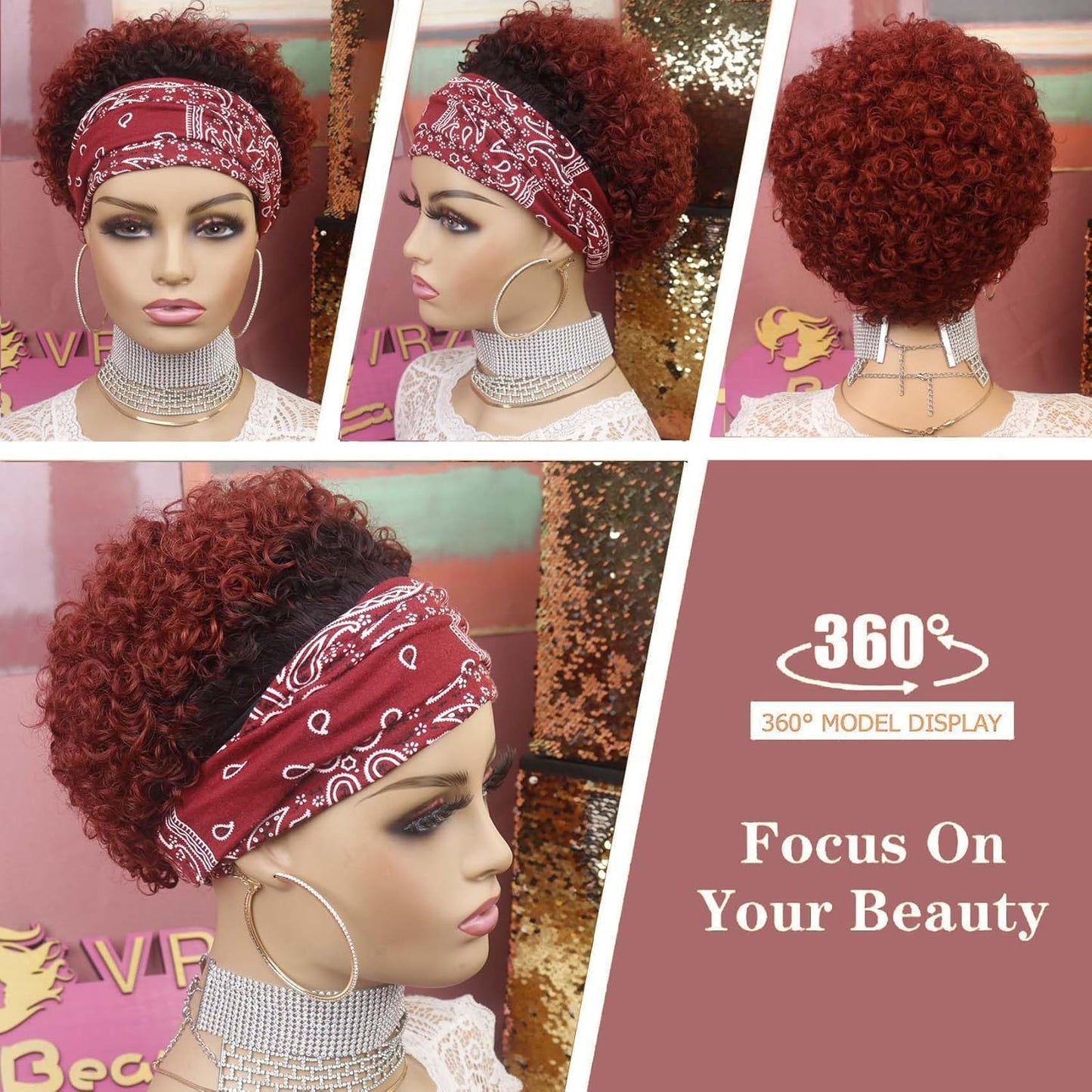 VRZ Short Headband Wig Short Curly *Headband Style & Color Varies*