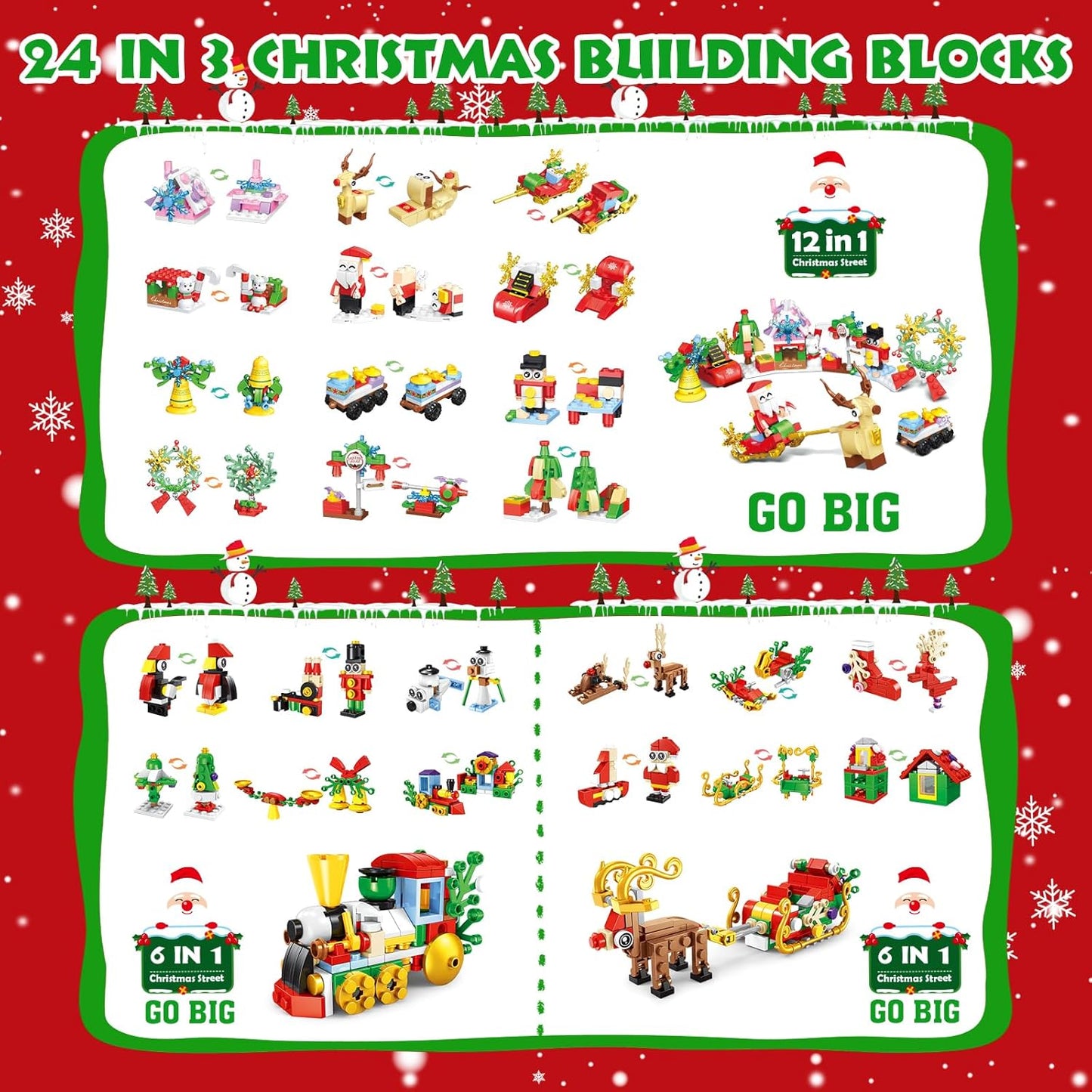 2024 Advent Calendar for Christmas, 24 Pack Christmas Building Blocks Kit for Holiday Countdown, 12-in-1 Festive Christmas Paradise Kits for Boys and Girls Ages 6+