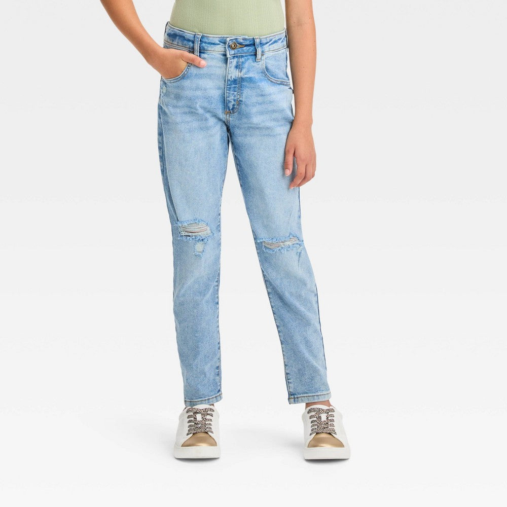 Girls' High-Rise Tapered Cropped Jeans - Art Class Light Wash Blue 6