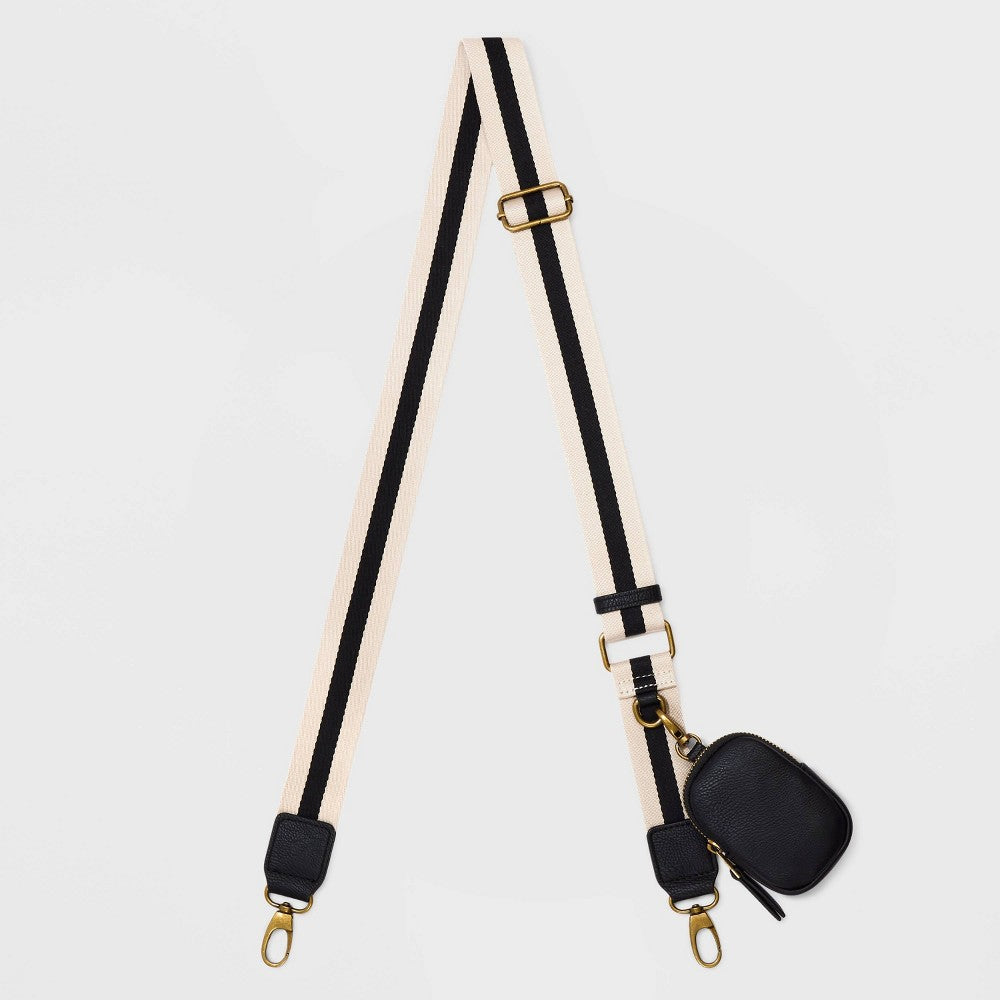 Striped Handbag Strap - Universal Thread Black: Polyester Accessory with Removable Pouch