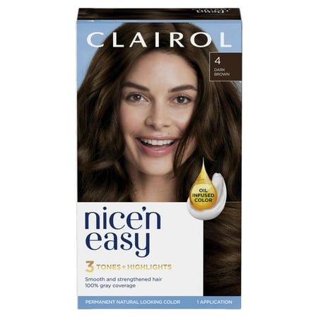 Clairol Nice 'n Easy Permanent Hair Color Cream, 4 Dark Brown **Minor Box Damage*
