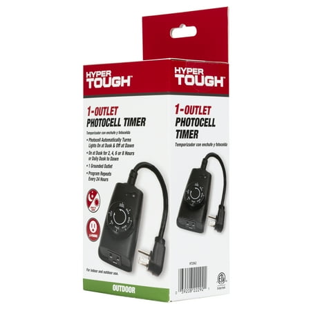 Hyper Tough Outdoor Photocell Dusk to Dawn Timer, Single Outlet, 10 Amps