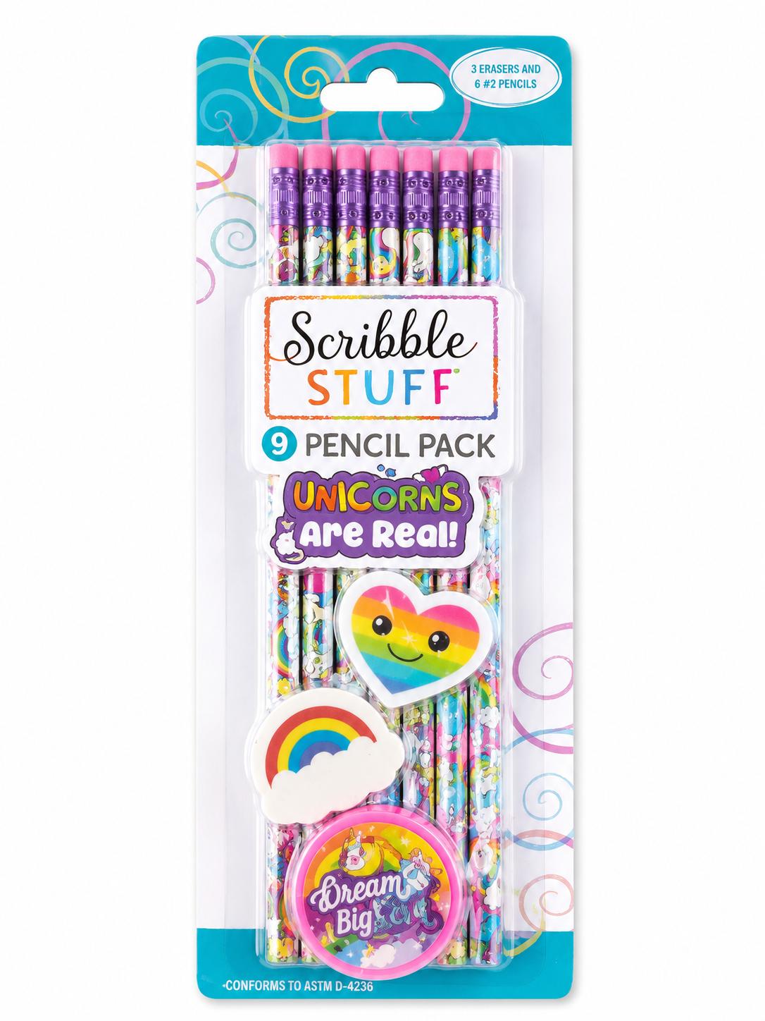 Scribble Stuff Unicorns Are Real Pencil Pack with 3 Erasers, 6 Count