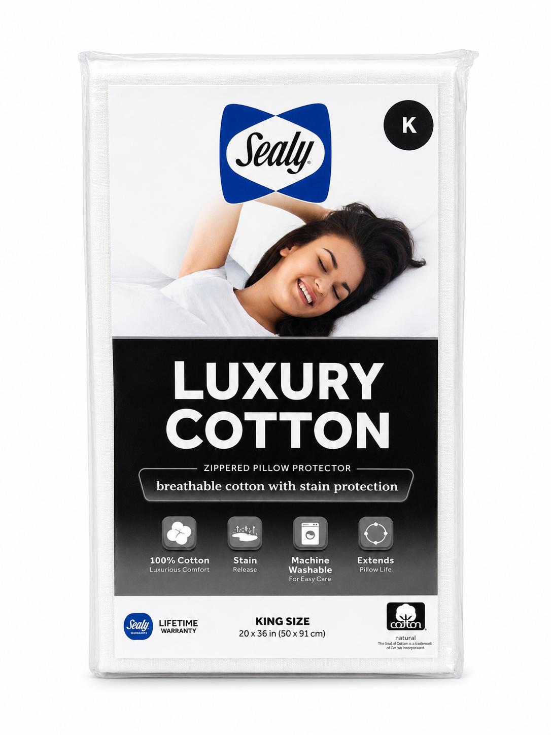 Sealy Luxury Cotton King Zippered Pillow Protector