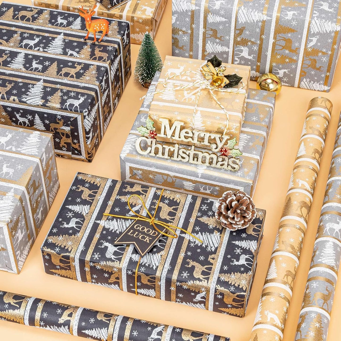Christmas Wrapping Paper, 3 Mini Rolls