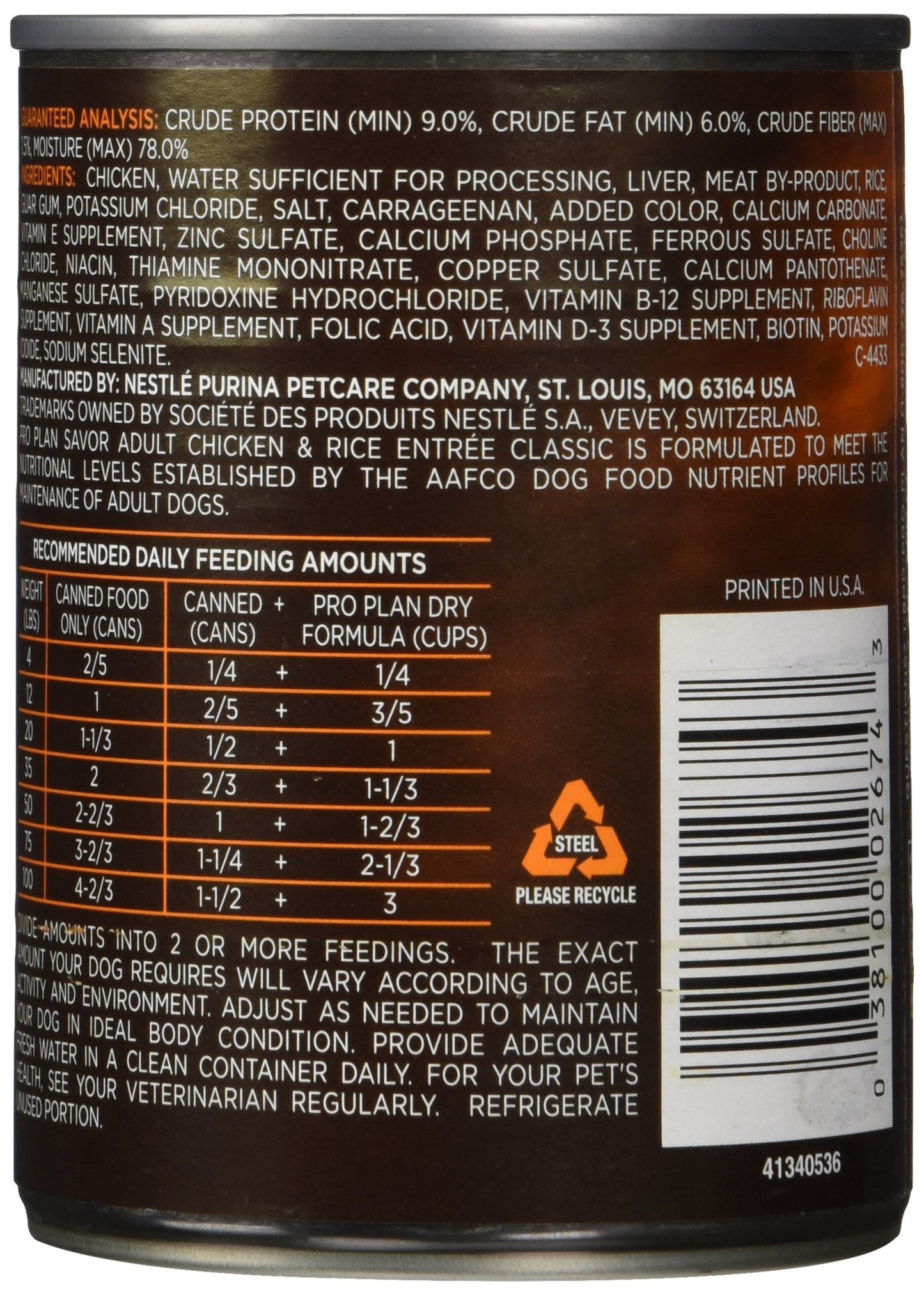 Purina Pro Plan Adult Dog Food Chicken & Rice 13oz (Best By May 2027)