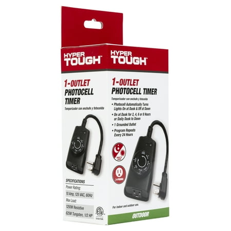 Hyper Tough Outdoor Photocell Dusk to Dawn Timer, Single Outlet, 10 Amps