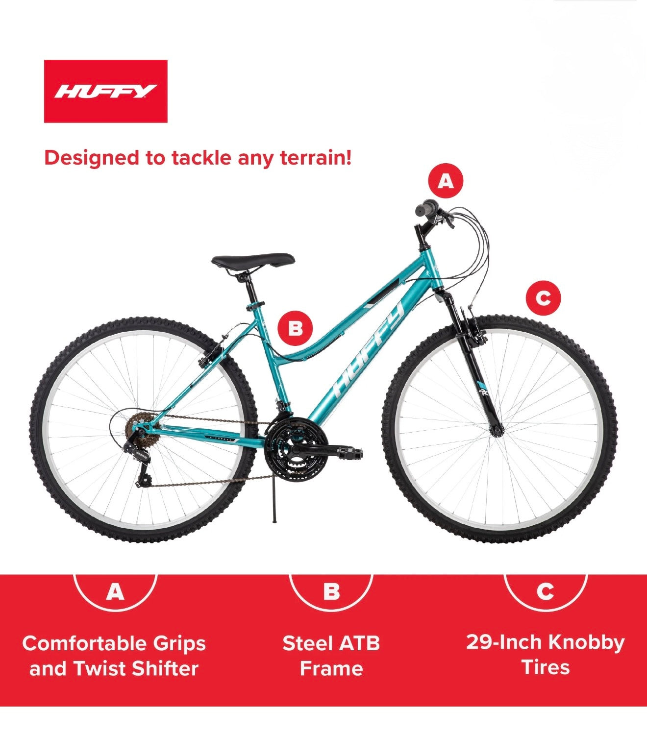 Huffy Rock Creek 29” Women’s Mountain Bike – 18-Speed, Front Suspension