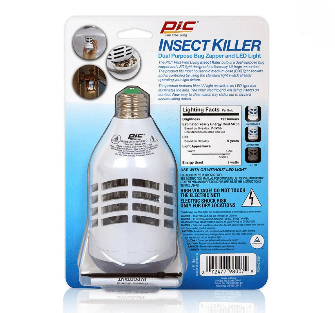 PIC Insect Killer – Dual Purpose Bug Zapper & LED Light Bulb (E26 Socket)