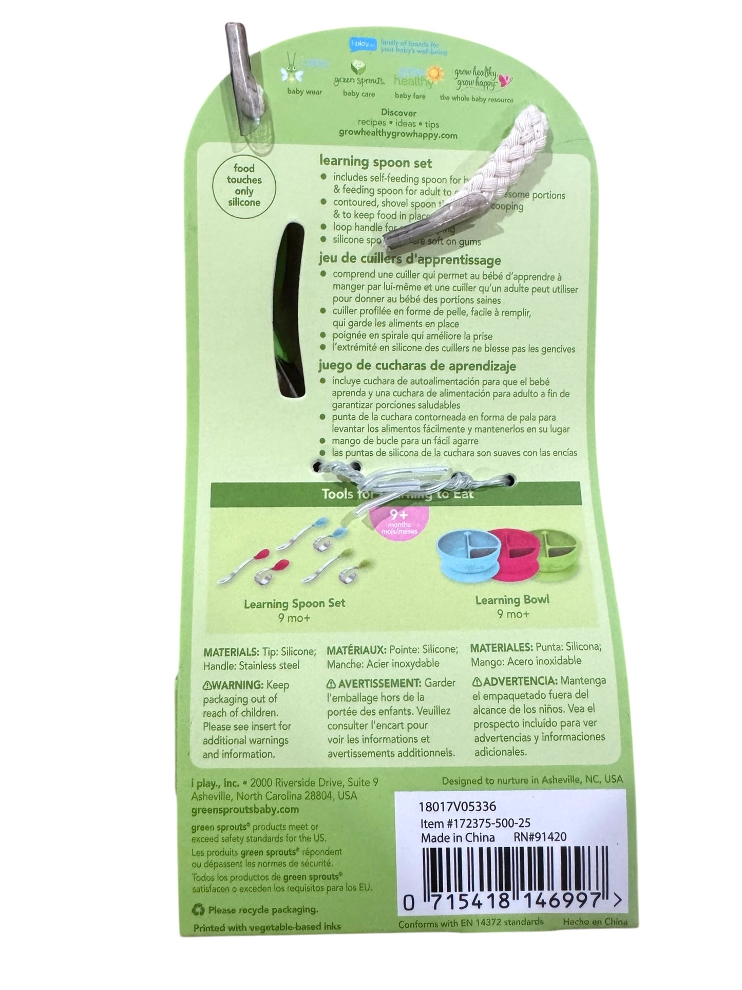 Green Sprouts Baby Learning Spoon Set – Silicone & Stainless Steel (2 Pack)