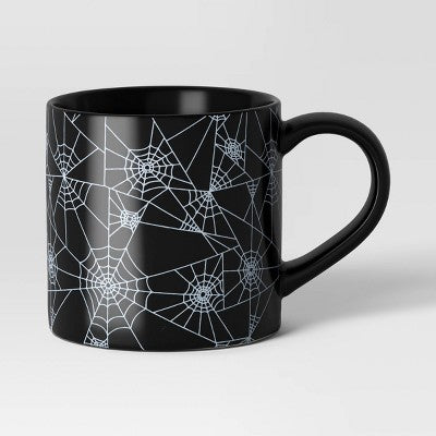 16oz Halloween Stoneware Spider Web Pattern Mug - Hyde & EEK! Boutique : Dishwasher-Safe Black Drinkware
