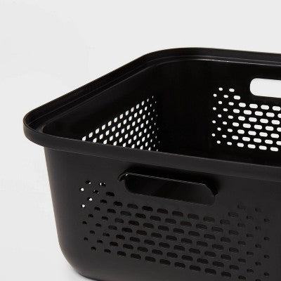 Small Decorative Plastic Bin with Cutout Handles Charcoal - Brightroom : Storage, 13.9L, 13" Cube Compatible
