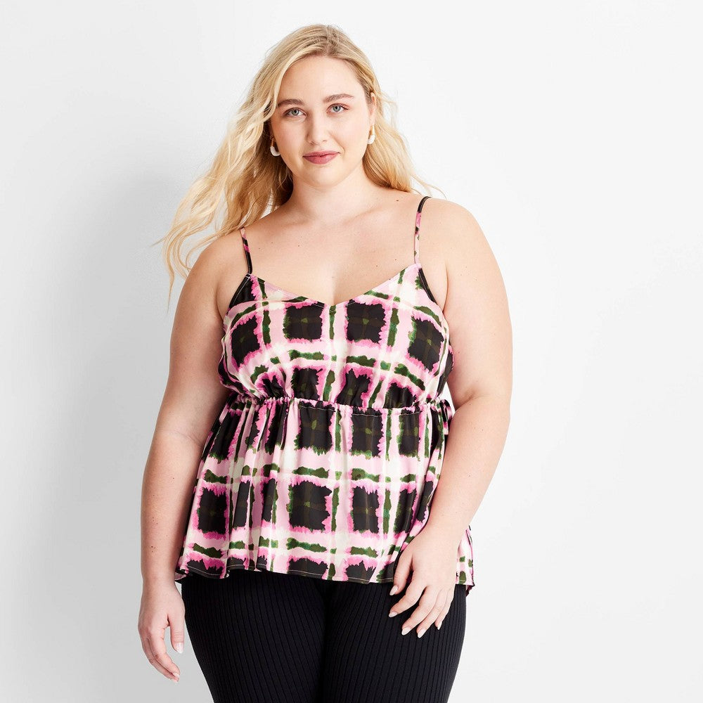 Women's 1 XL Plaid Camisole Tank Top - Future Collective with Gabriella Karefa-Johnson Pink/Black