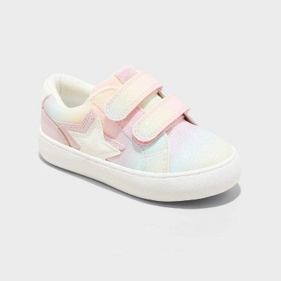 Girls' 12 Toddler Sora Glitter Sneakers - Cat & Jack Star Pattern, Hook and Loop Closure, Flocked Outsole