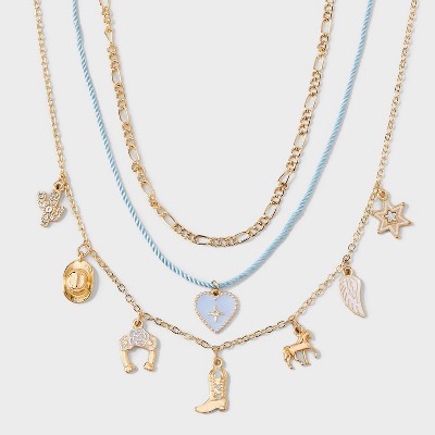 Girls' 3pk Western Heart Charms Necklace - art class