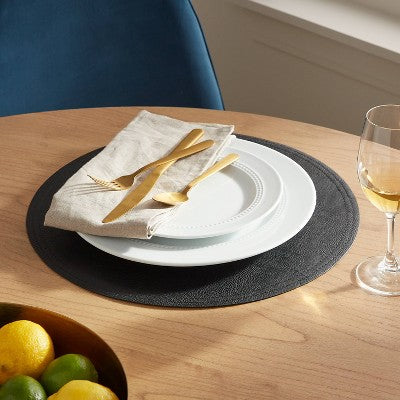 15 Inch Round Pebble Faux Leather Charger Black - Threshold : Traditional Solid Placemat, Non-Woven Fabric