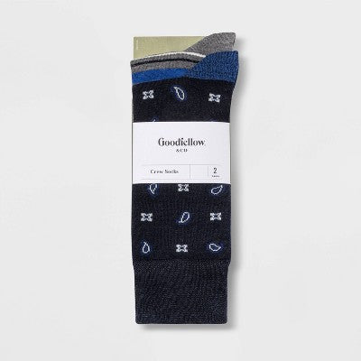 Men's 7-12 Novelty Striped Socks 2pk - Goodfellow & Co  Navy/Gray