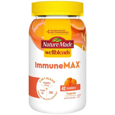 Nature Made Wellblends ImmuneMAX Gummies with Vitamin C, Zinc and Vitamin D3 - Tangerine Flavor - 42ct *Exp 08/2026