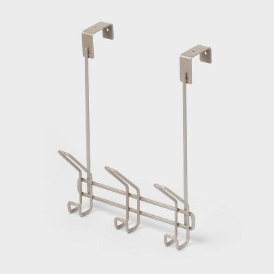 3 Hook Over The Door Silver - Threshold Steel, Powder-Coated, No Assembly, 15 lb Capacity, Decorative Rack