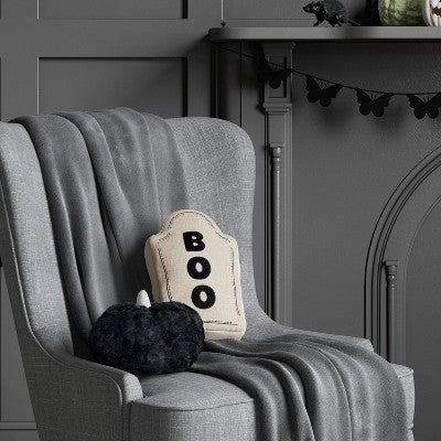 13x9 Small 'Boo' Tombstone Novelty Shaped Throw Pillow Beige