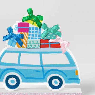 Wood Car with Presents Christmas Figurine Glitter Base - Wondershop