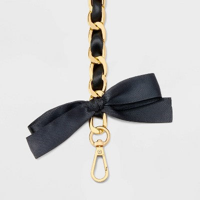 Chain with Bow Ribbon Accessory Wristlet/Phone Strap - A New Day Black/Gold