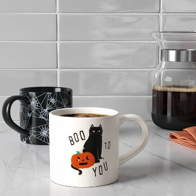 16oz Halloween Stoneware Spider Web Pattern Mug - Hyde & EEK! Boutique : Dishwasher-Safe Black Drinkware