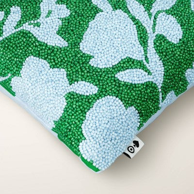 12x12 Inch Beaded Classic Rose Square Throw Pillow Green/Blue - Kate Spade New York x Target