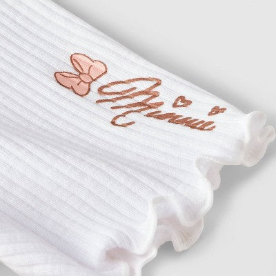 Girls' 3-6M 2pc Disney Minnie Mouse Floral Short Sleeve Shirt and Biker Shorts Set - White