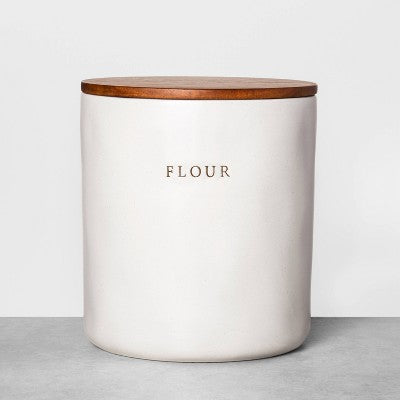 128oz Stoneware Flour Canister with Wood Lid Cream/Brown - Hearth & Hand  with Magnolia