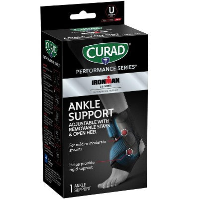 Curad Performance Series IRONMAN Ankle Support with Removable Stays, Adjustable - Universal Size *Damaged Package See Desc*