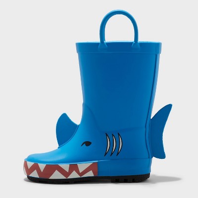 Kids' 10T Lennon Shark Rain Boots - Cat & Jack Waterproof Mid Calf, Pull-On, Non-Marking Outsole