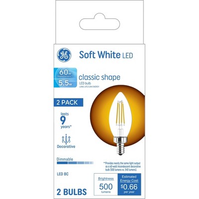 GE 2pk 60W LED Decorative Light Bulbs Soft White