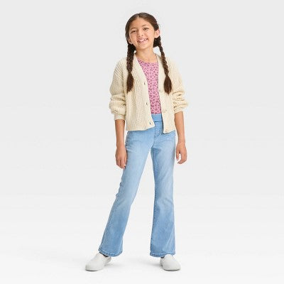 Girls' 14 Mid-Rise Pull-on Flare Jeans - Cat & Jack Light Wash 14: Lightweight Denim, Elastic Waistband